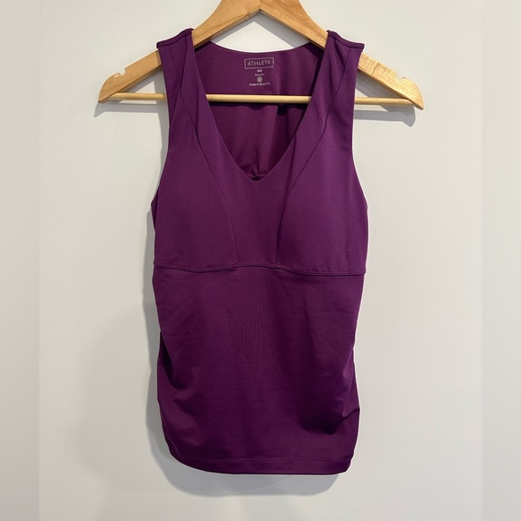 Athleta Purple Shirred V-Neck Support Tank With Built-in Bra Size 34C - Picture 1 of 8